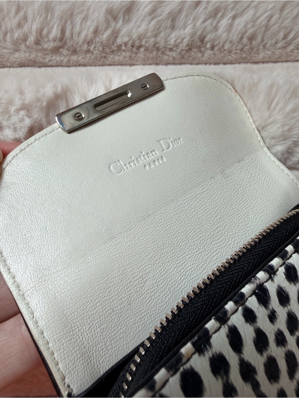 Dior Black and White Spotted Snakeskin Leather Wallet with Silver Hardware - Picture 8 of 13